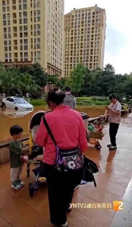 昆明一小區新業主搬家，把車開進了池塘