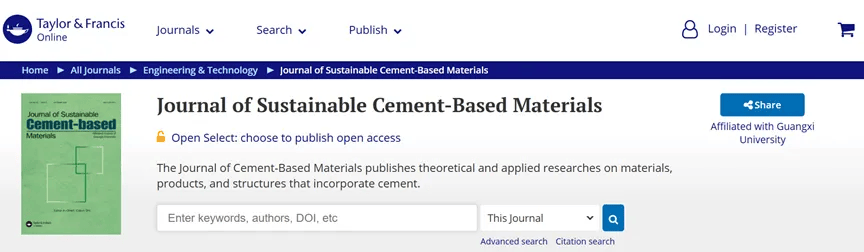 原創刊・見｜水泥低碳材料SCI優選期刊 Journal of Sustainable Cement-Based Materials，綠色建材研究新陣地